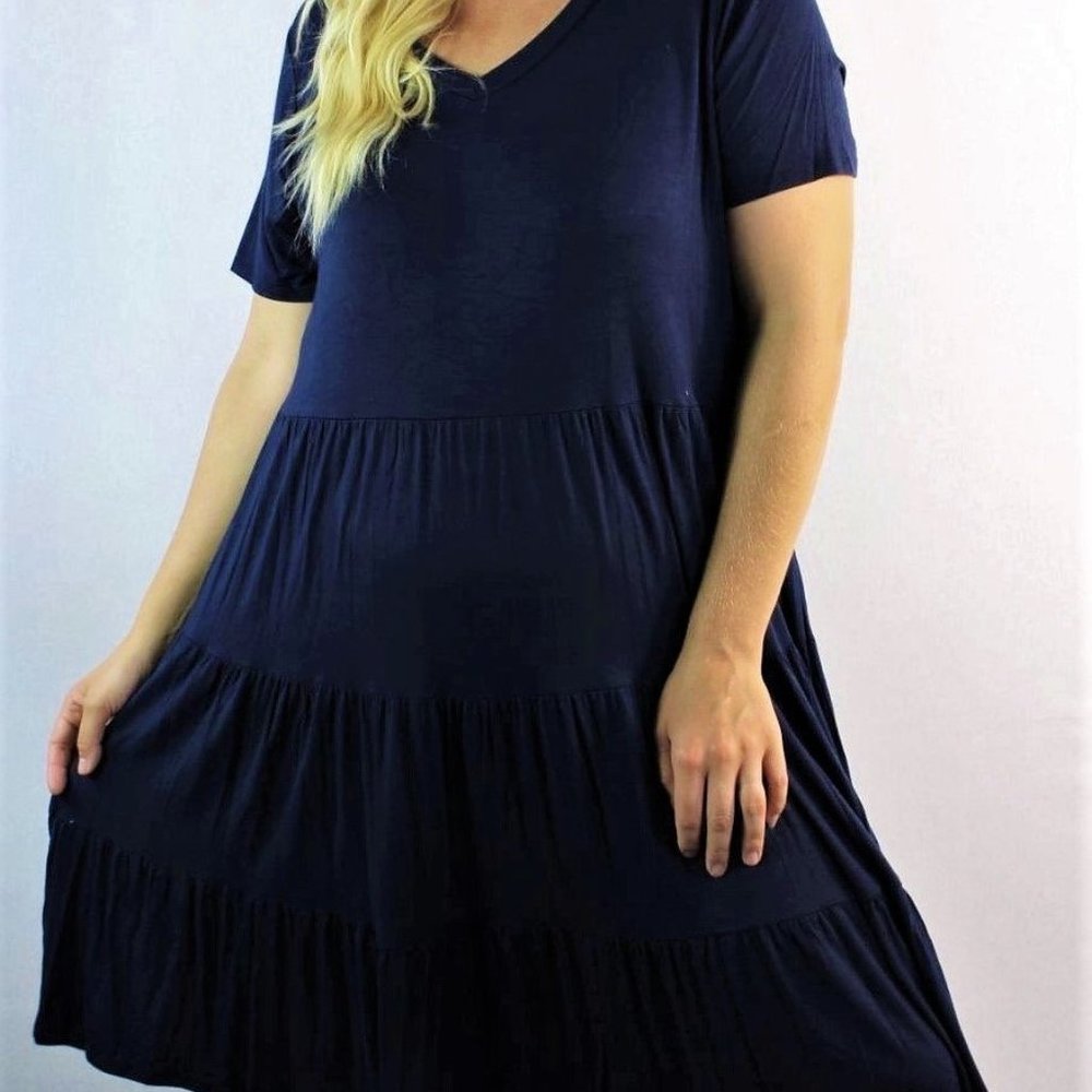 Plus Size Loose Fit Casual Basic Midi Dress
